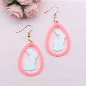 Pink and White Bunny Earrings
